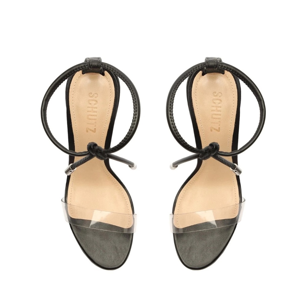 SCHUTZ Jessie Vinyl & Nappa Leather Sandals Black and Clear Size 8.5 - Picture 7 of 15